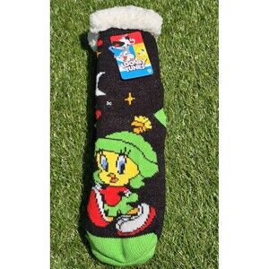 Adult Sherpa Lined Socks Grippy Bottom Tweety Bird Dressed As Marvin Martian NWT